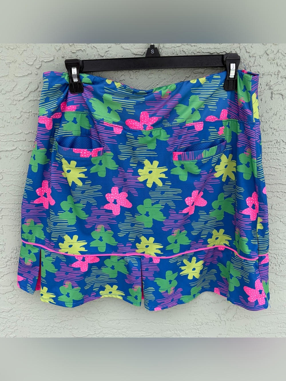 Birdies And Bows Sz XL Blue Floral Skirt with Neon Pink Accent